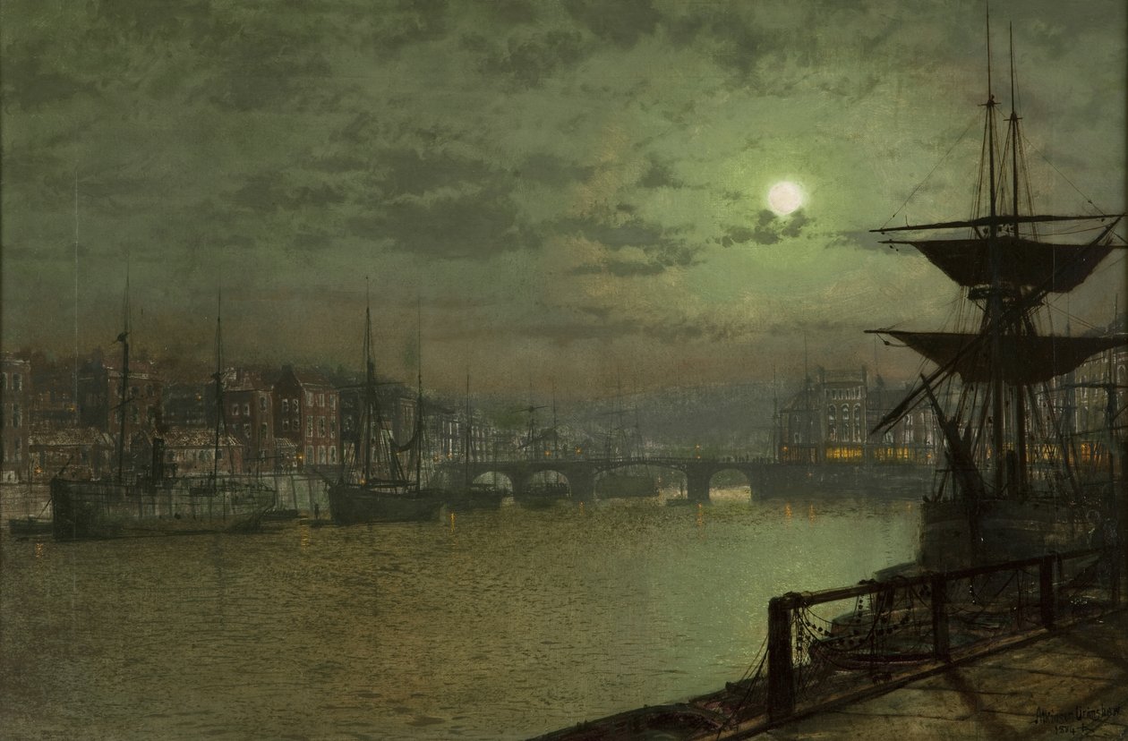 Baiting the Lines, Whitby, 1884 tekijältä John Atkinson Grimshaw