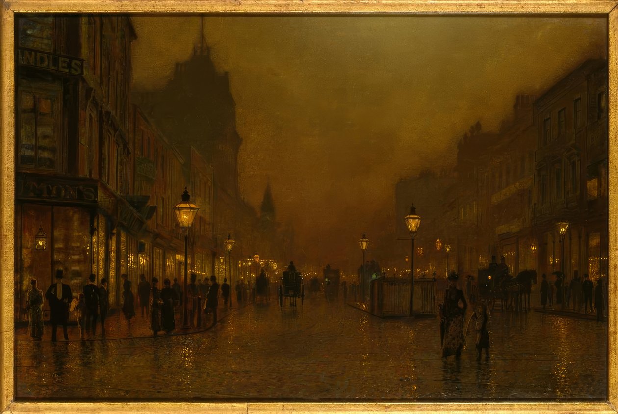 J.A.Grimshaw, Straße bei Nacht / Gemälde tekijältä John Atkinson Grimshaw