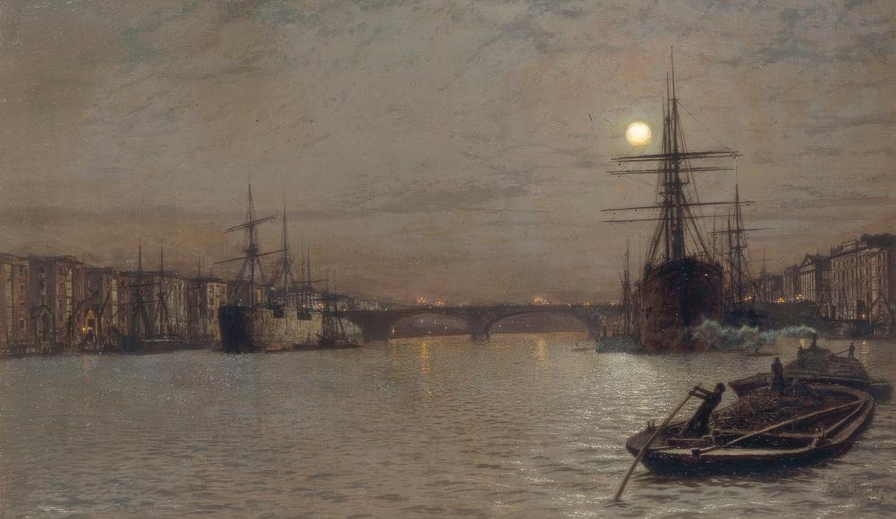 Pool ja London Bridge yöllä tekijältä John Atkinson Grimshaw