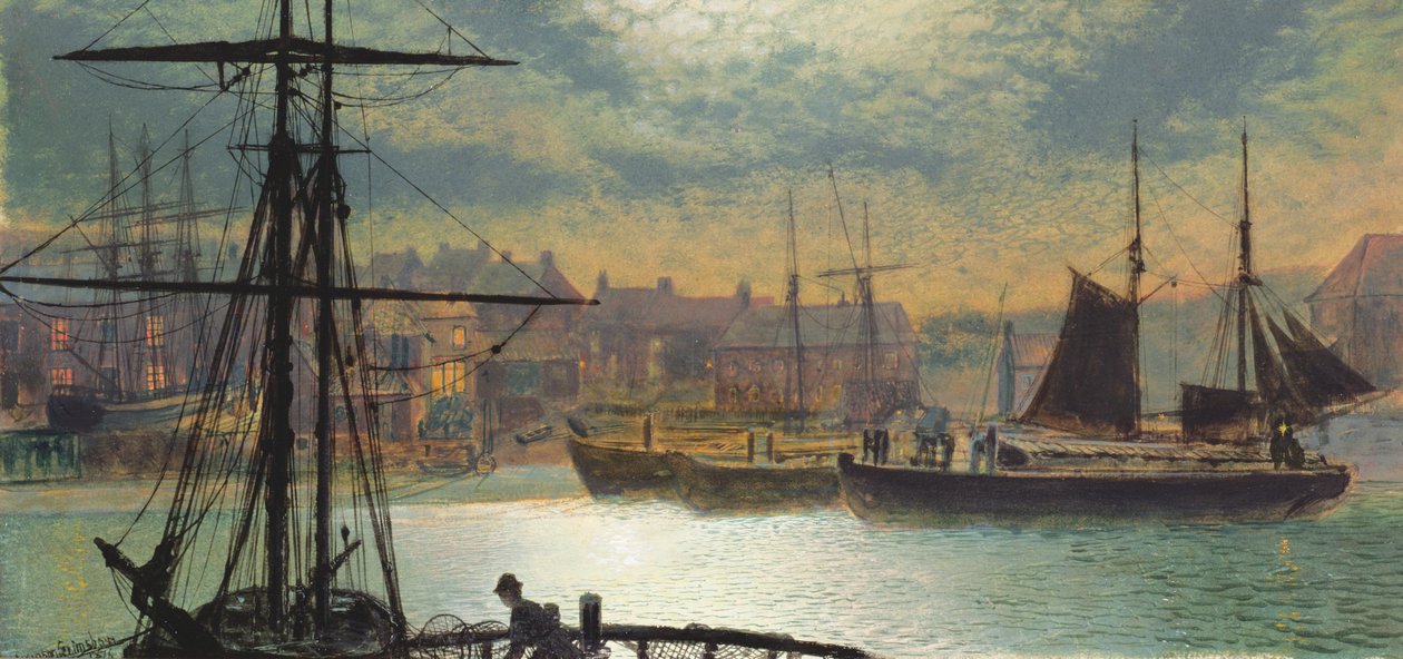 Whitby kuunvalossa, 1876 tekijältä John Atkinson Grimshaw