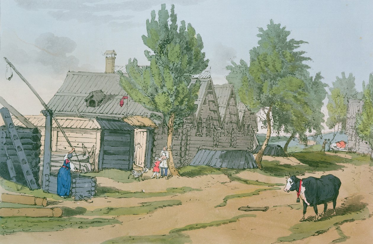 Venäläinen kylä, 1804 tekijältä John Augustus Atkinson