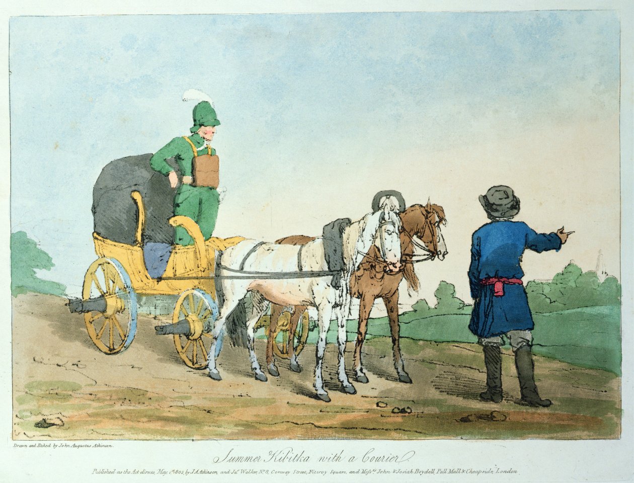 Kesäkibitka kuriirin kanssa, 1803 tekijältä John Augustus Atkinson