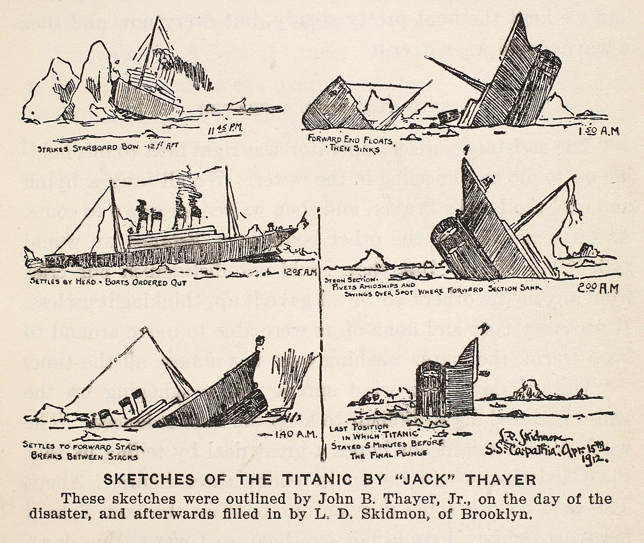 Luonnoksia Titanicin uppoamisesta (seepia valokuva) tekijältä John B. 