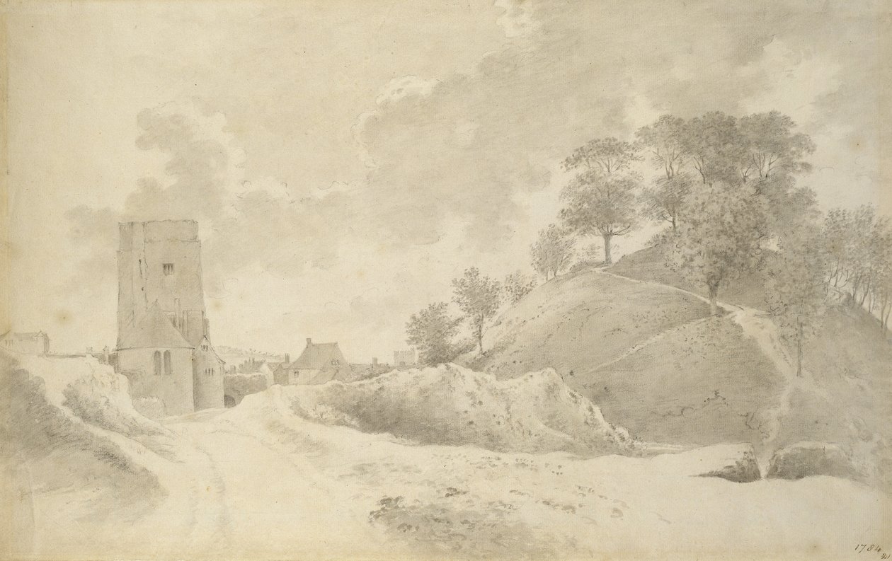 Oxfordin linna ja linnakukkula, 27. toukokuuta 1784 (harmaa grafiitin pinta) tekijältä John Baptist Malchair