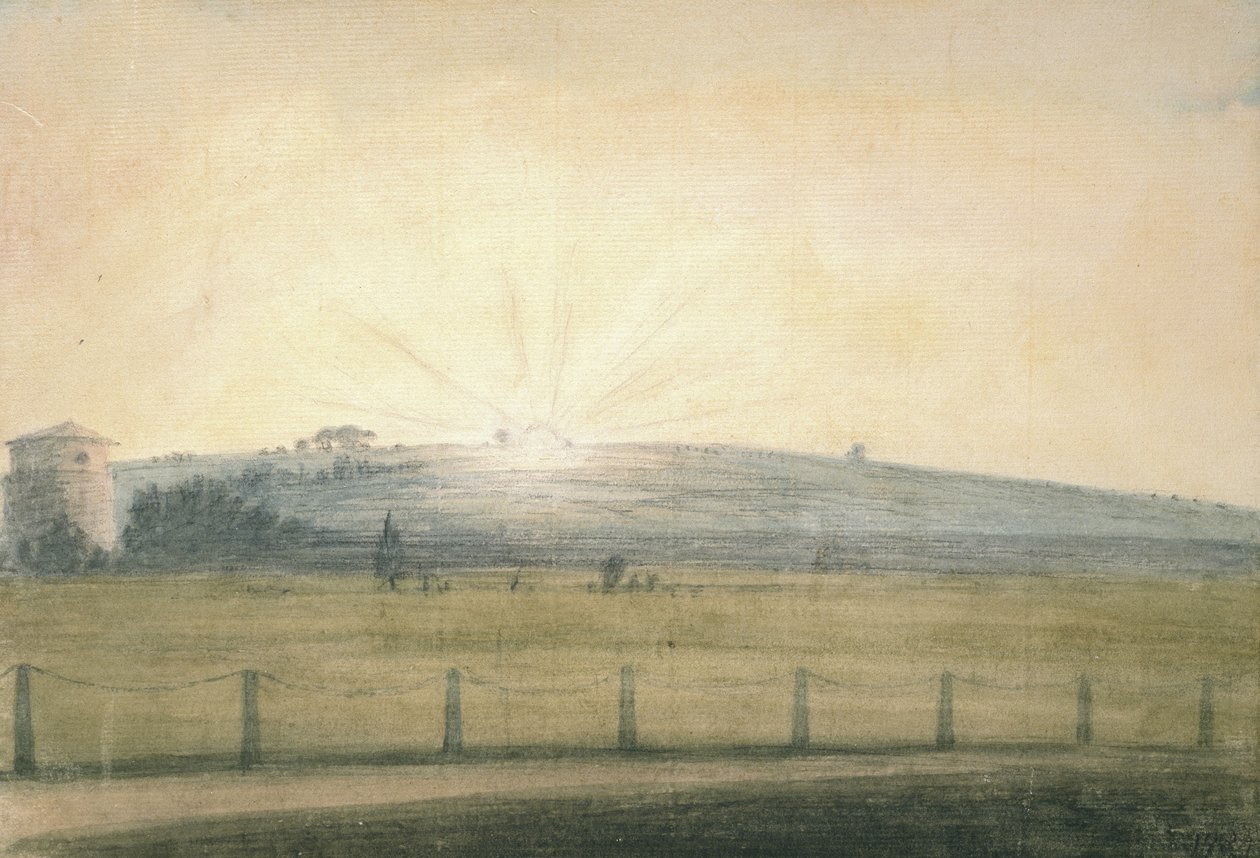 Auringonlasku nähtynä Oxfordin observatoriosta 20. joulukuuta 1784 (akvarelli grafiitin päällä, paperilla) tekijältä John Baptist Malchair
