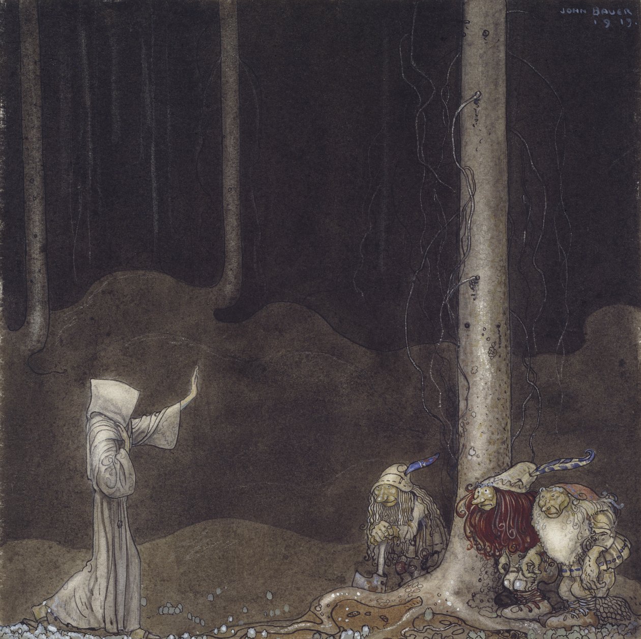 Veli St. Martin ja kolme peikkoa, 1913 (wc paperilla) tekijältä John Bauer