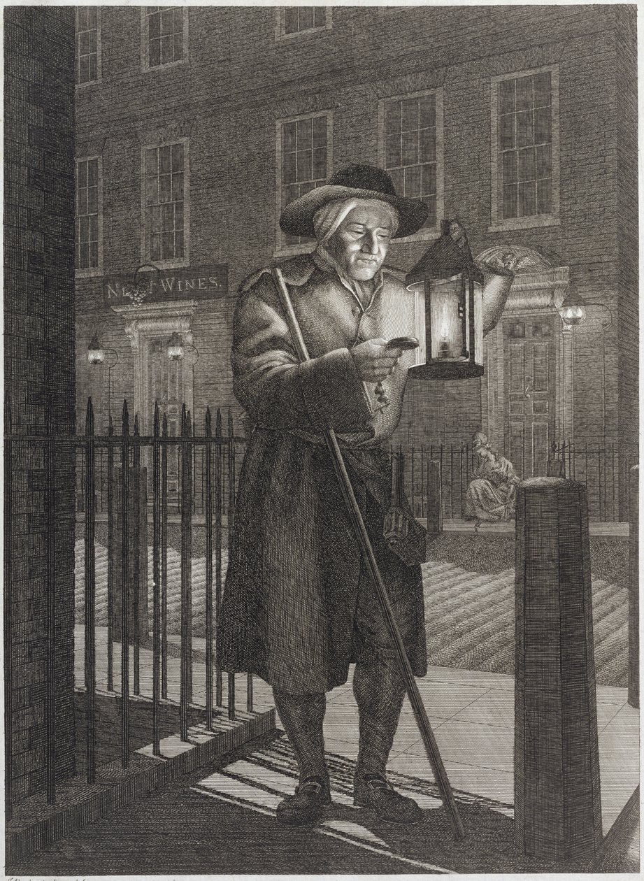 Lontoon vartija lyhtyineen Moonlightissa, 1776 tekijältä John Bogle