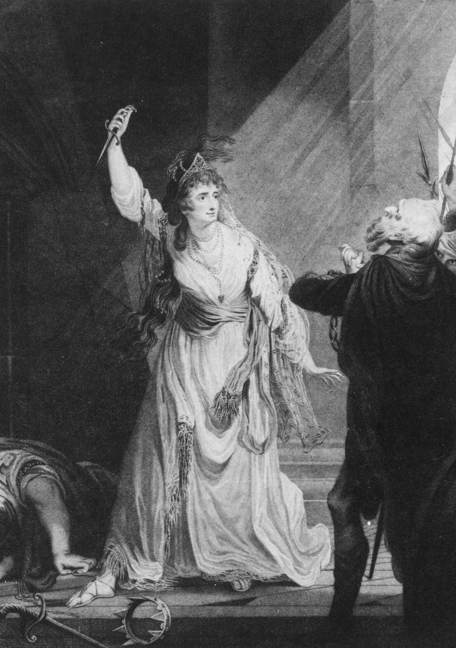 Englantilainen näyttelijä Sarah Siddons Euphrasiana Arthur Murphyn elokuvassa Grecian Daughter, Theatre Royal in Drury Lane, 1782 tekijältä John Boydell