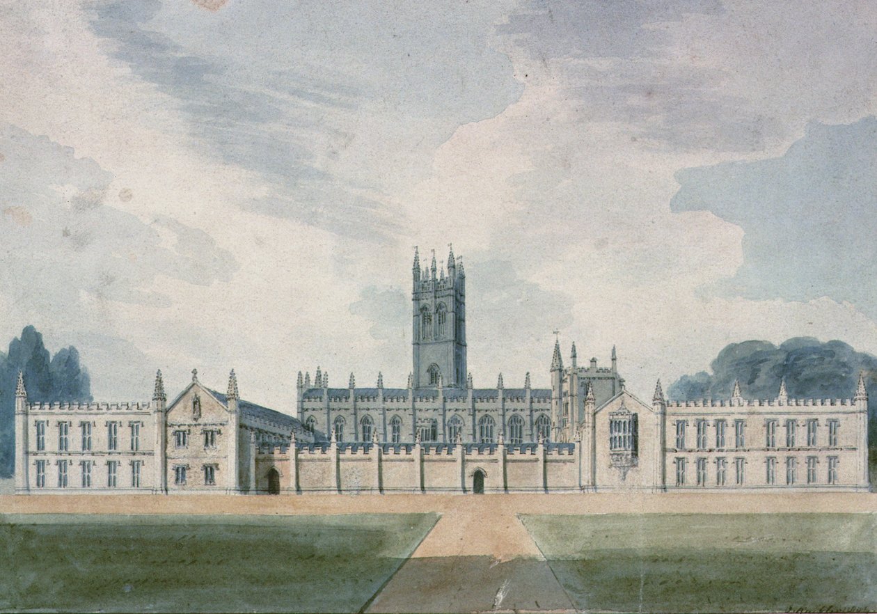 Magdalen College, Oxford, 1804 (akvarelli) tekijältä John Chessell Buckler