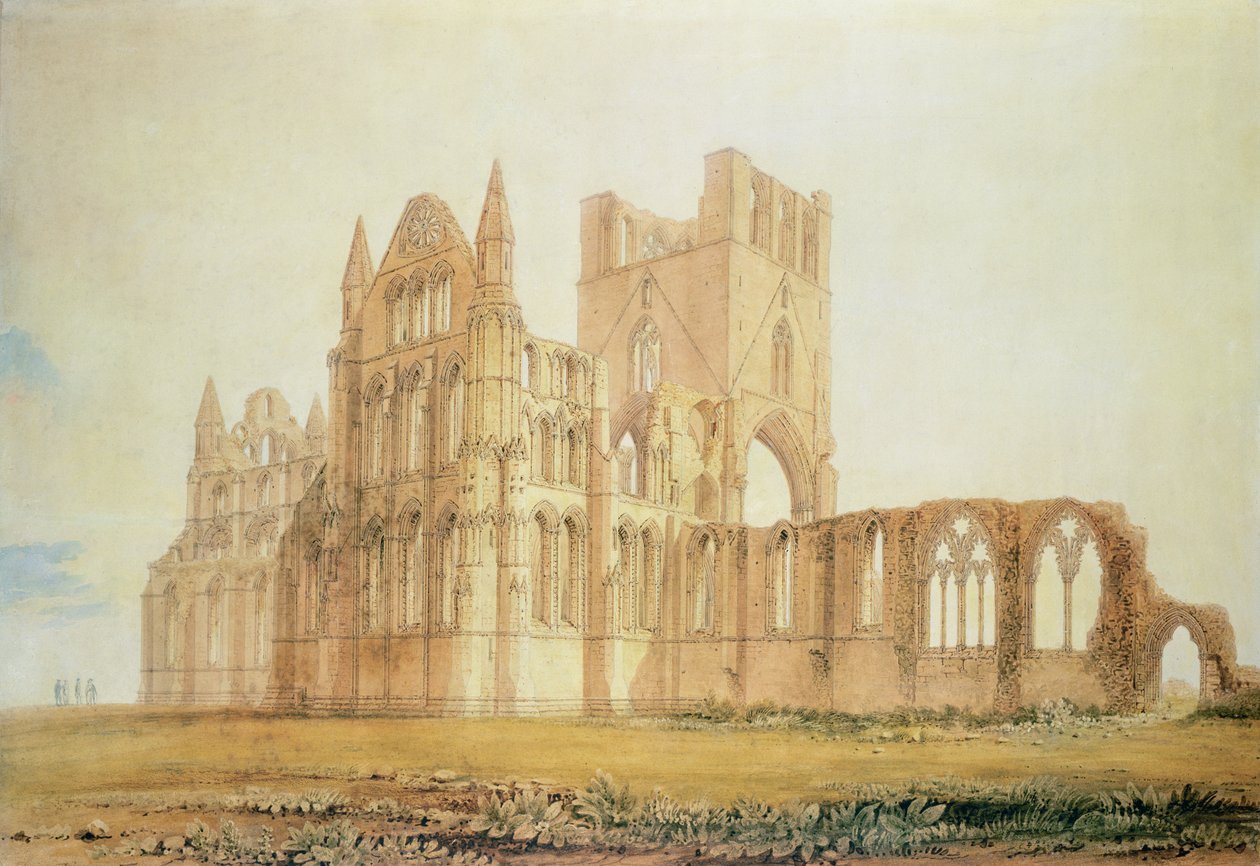 Näkymä Whitby Abbeysta, n. 1820 (kynä, muste ja wc paperilla) tekijältä John Chessell Buckler