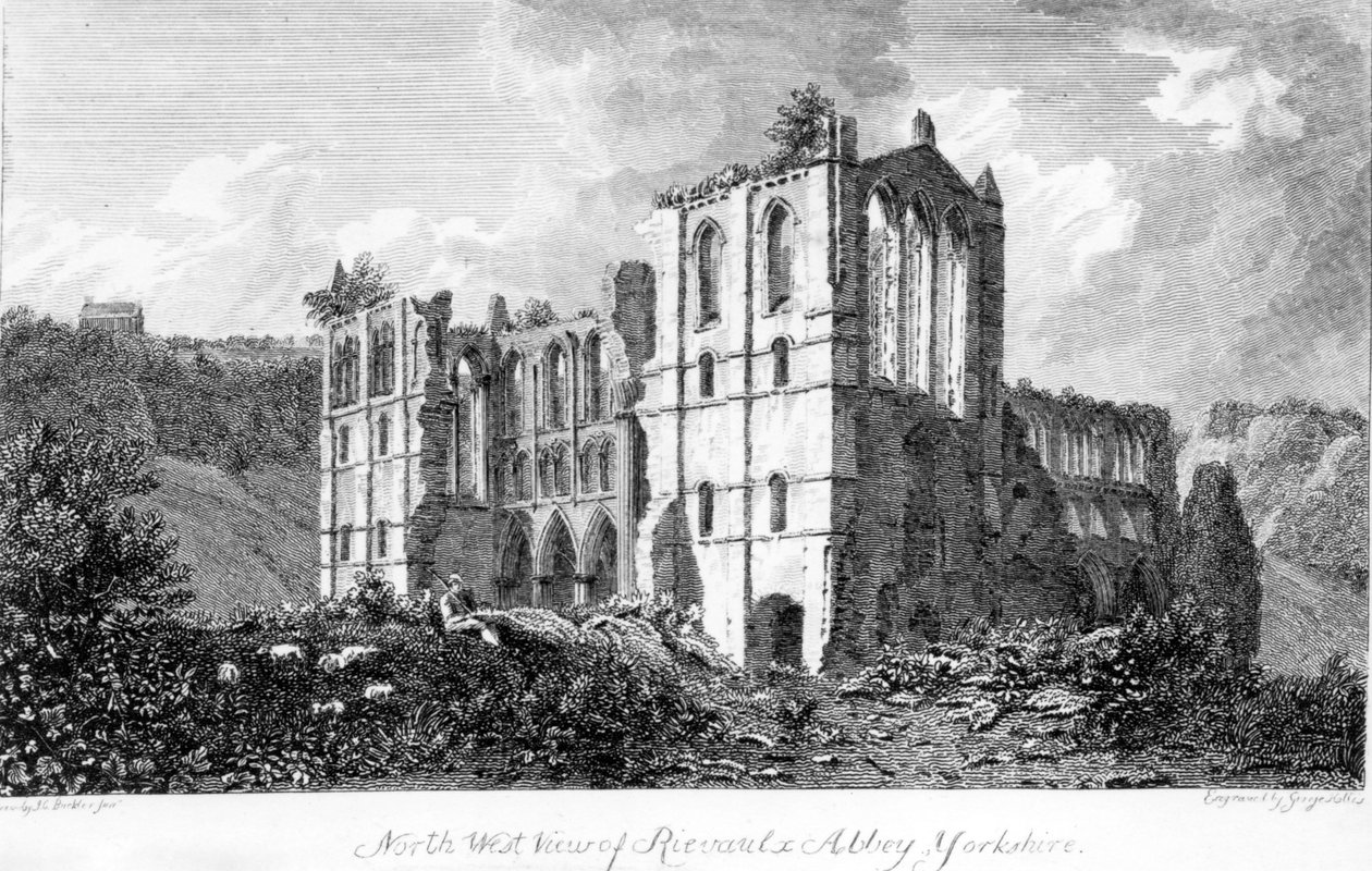 Rievaulx Abbey, Yorkshire, 1821 tekijältä John Chessell Buckler