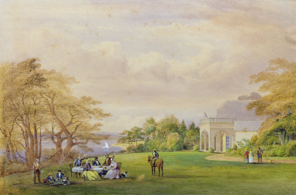 Ryhmä "Cottage"-mökillä, Bournehill, 1858. tekijältä John Christian Schetky