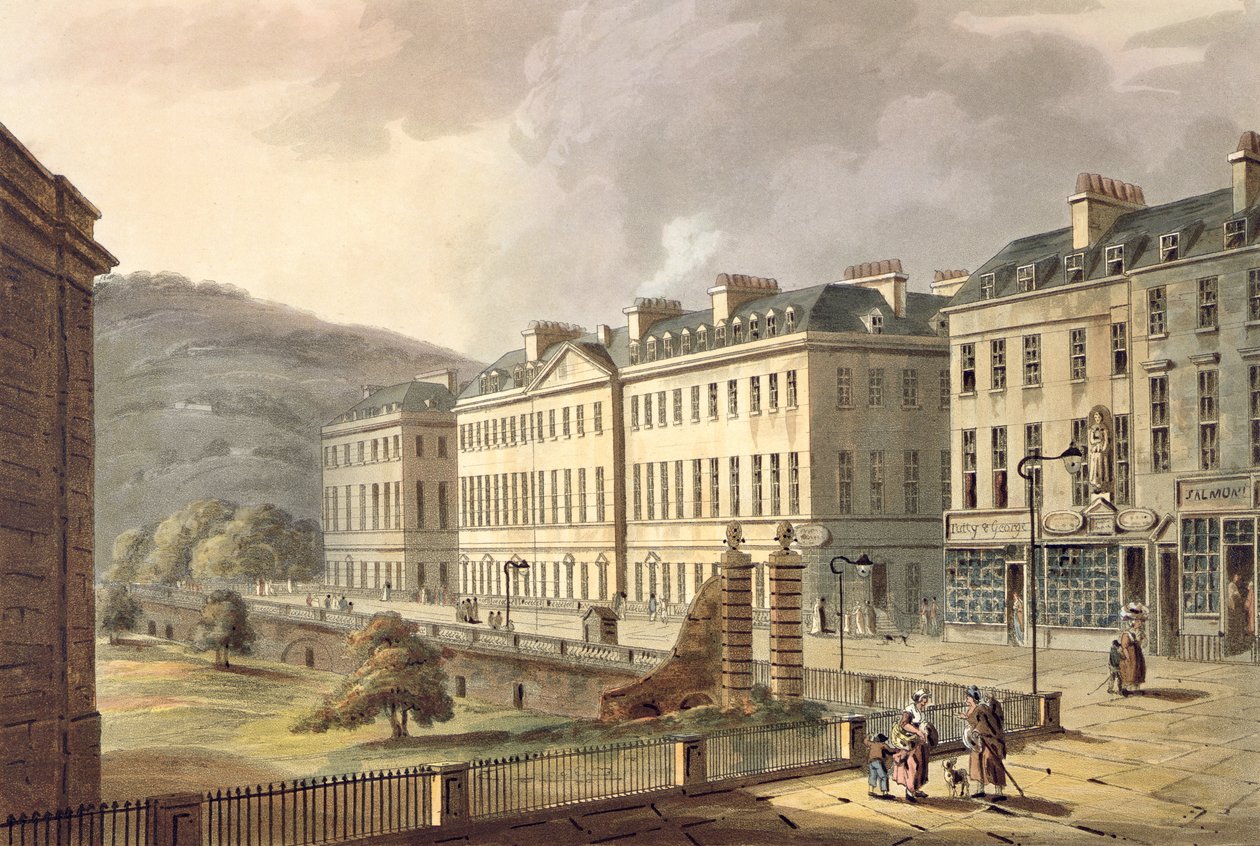 North Parade, teoksesta "Bath Illustrated by a Series of Views", kaivertanut John Hill (1770-1850) -pubi. kirjoittanut William Miller, 1804 (akvatinta) tekijältä John Claude Nattes