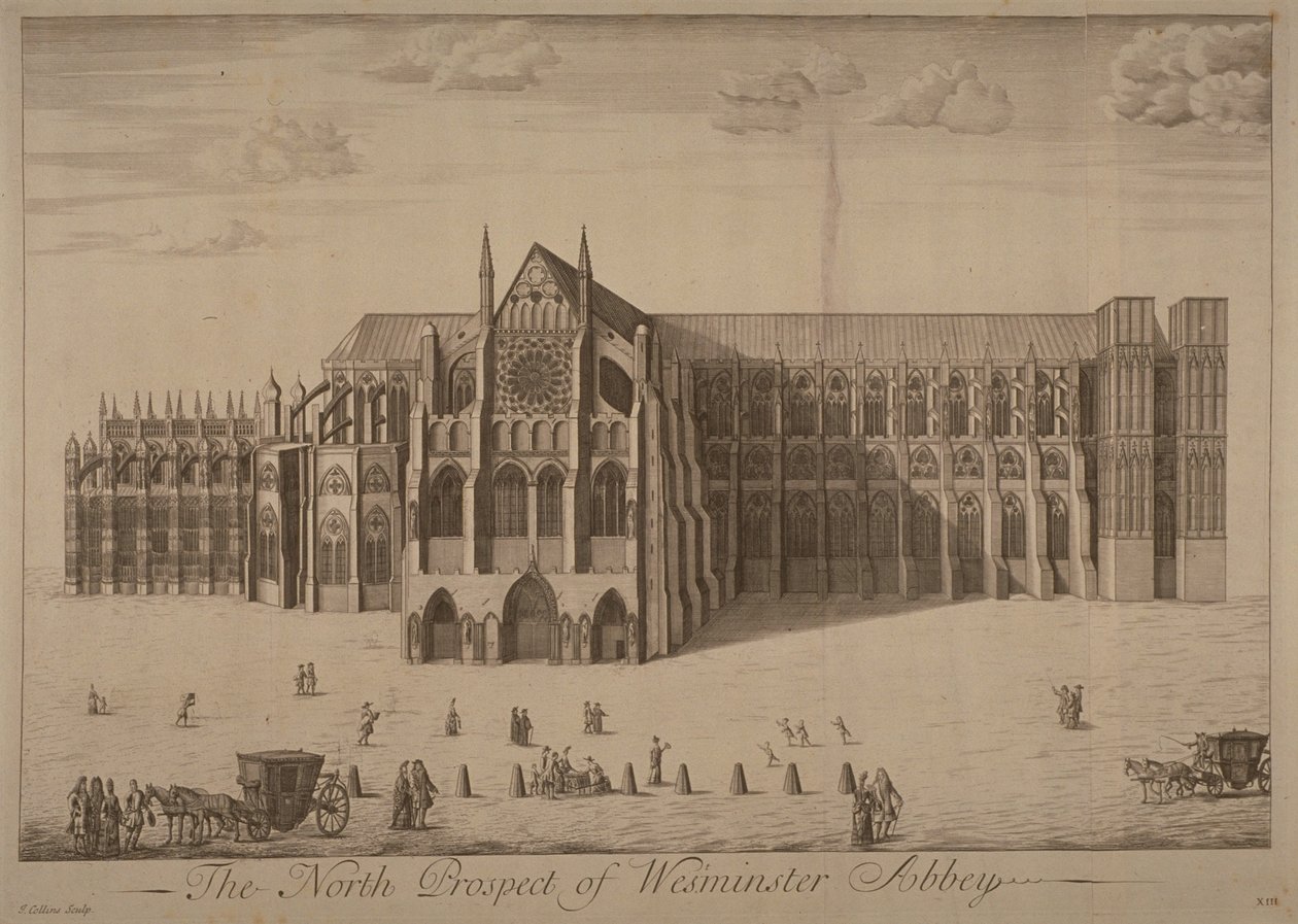 Näkymä Westminster Abbeyyn pohjoisesta, noin 1700. tekijältä John Collins