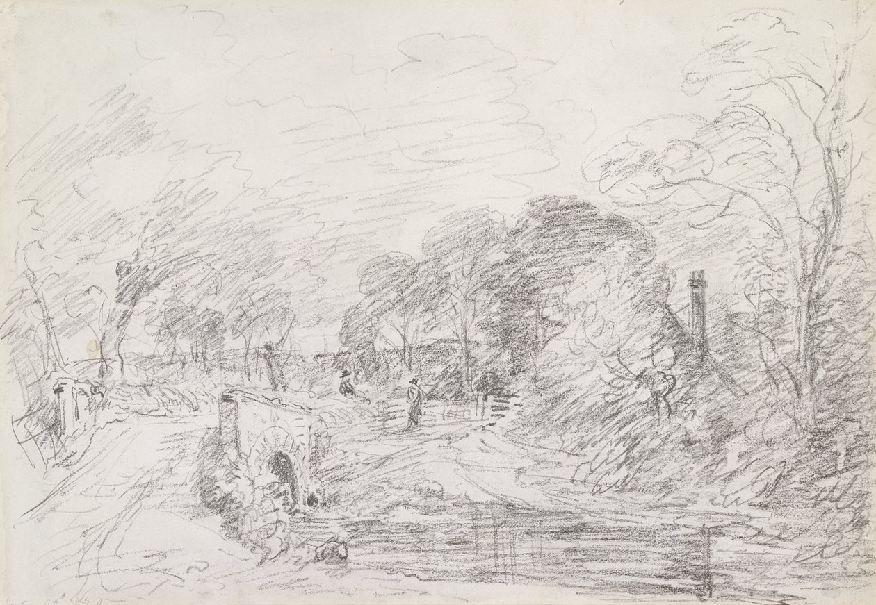 Silta lähellä Salisbury Courtia, n. 1829 (grafiitti paperilla) tekijältä John Constable
