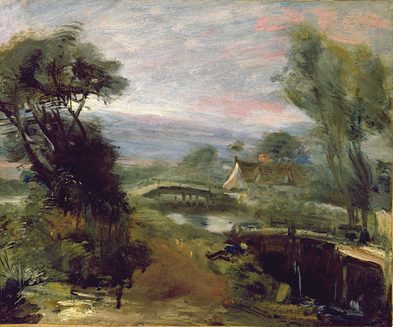 Näkymä lähellä Flatford Milla (öljy paperille asetettu kankaalle) tekijältä John Constable