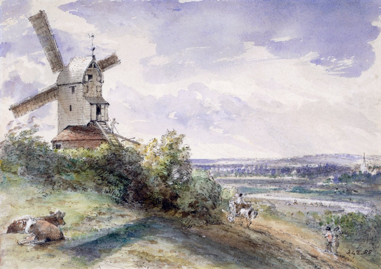Tuulimylly Stoke by Naylandissa, lähellä Ipswichiä, Suffolk, 1814 tekijältä John Constable