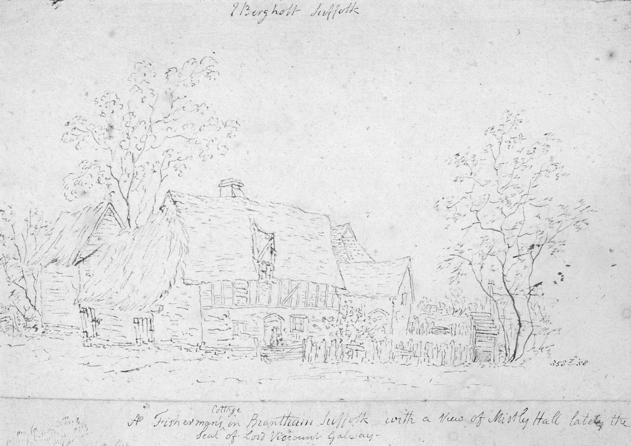 Mökki East Bergholtissa (piirustus) tekijältä John Constable