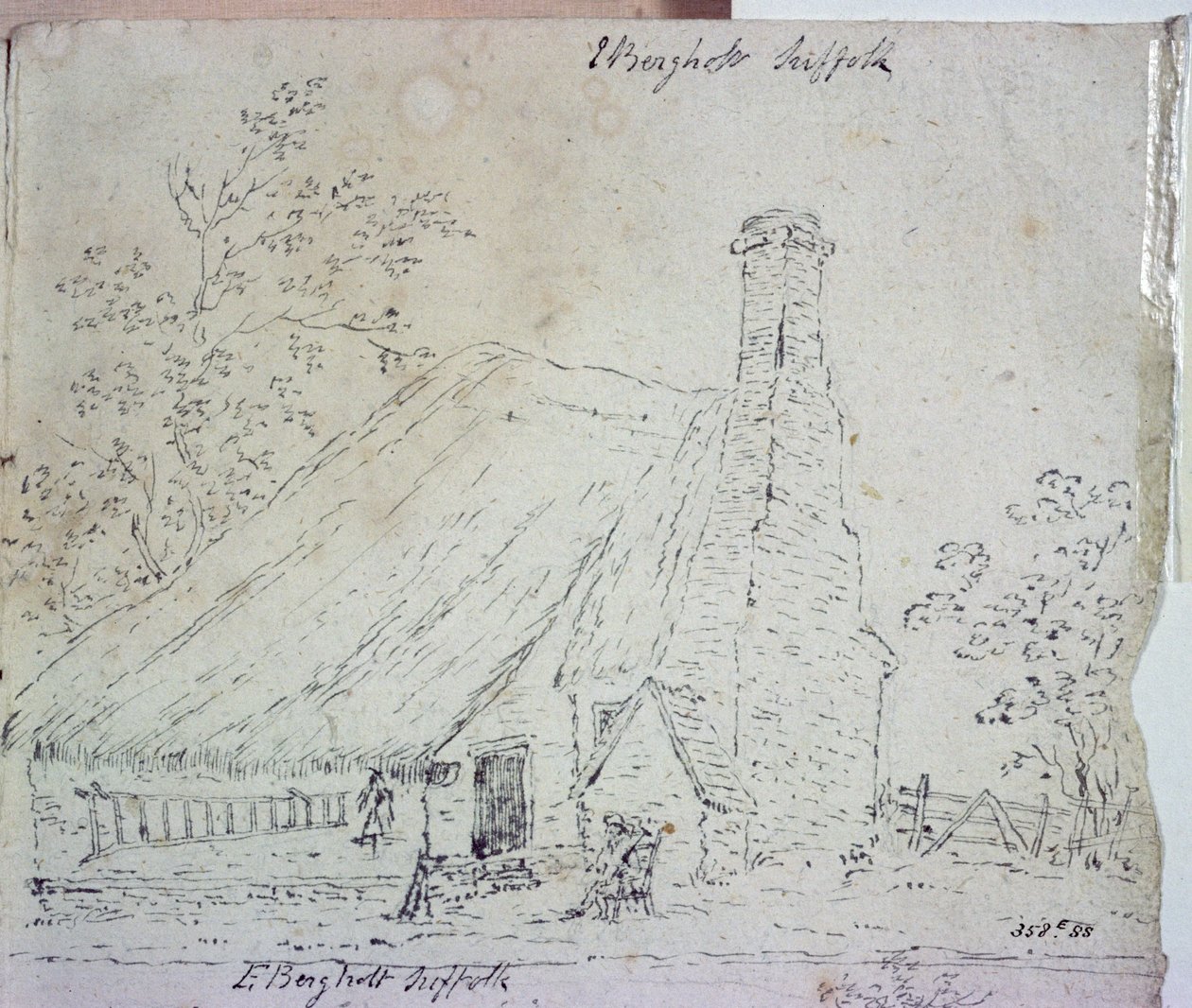 Mökki East Bergholtissa, mökki (piirustus) tekijältä John Constable