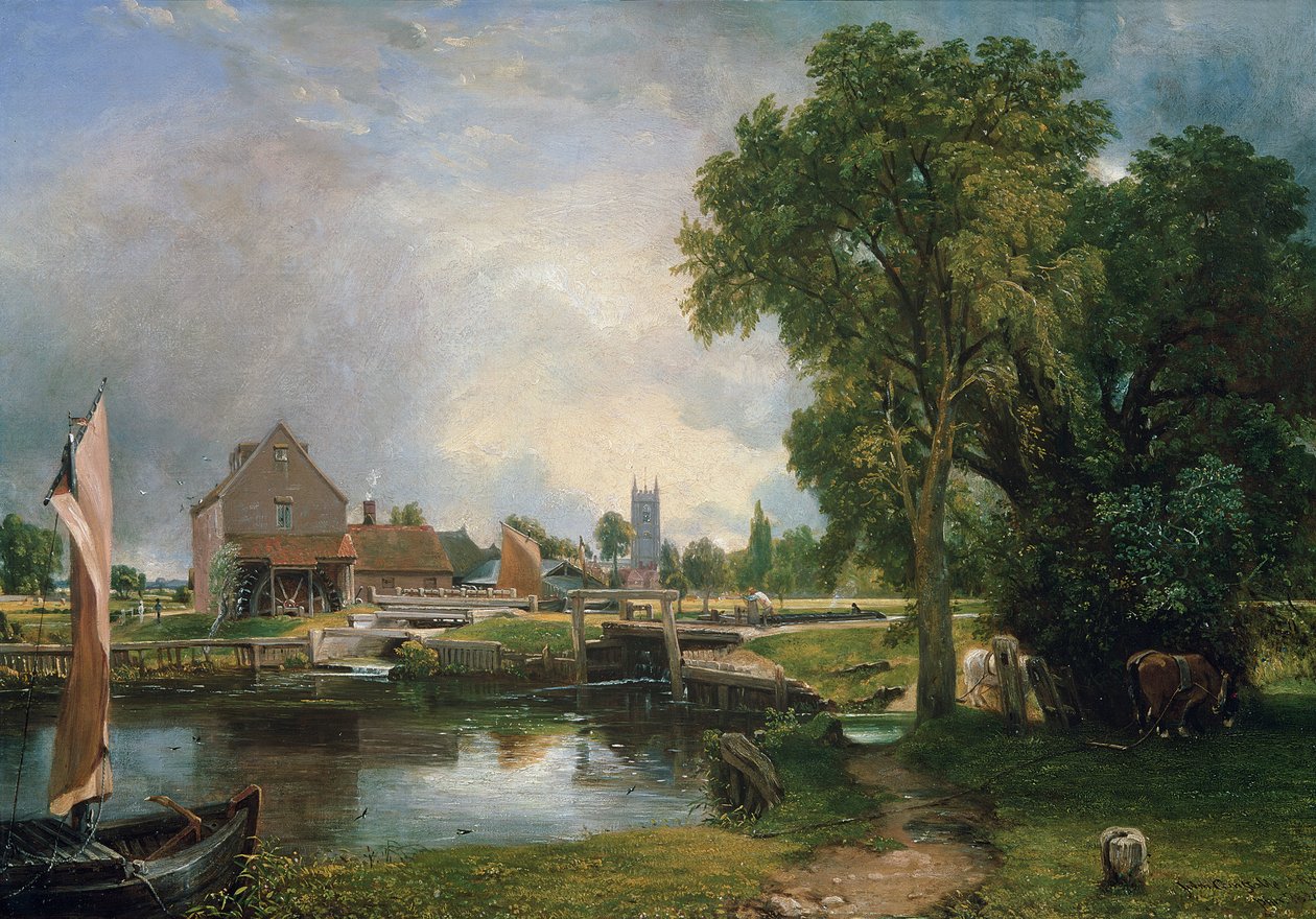Dedham Lock and Mill, 1820 tekijältä John Constable
