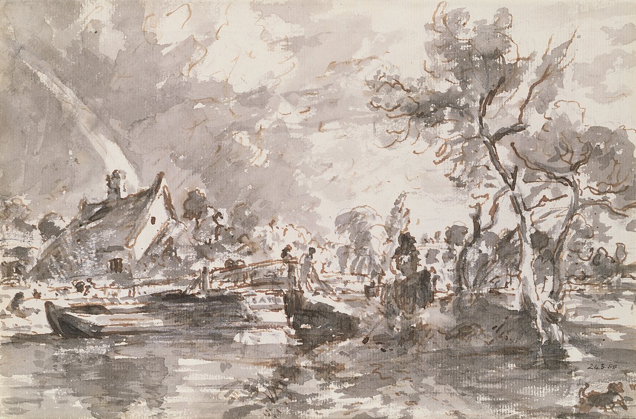 Flatford Old Mill Mökki Stourissa, kynä ja pese tekijältä John Constable