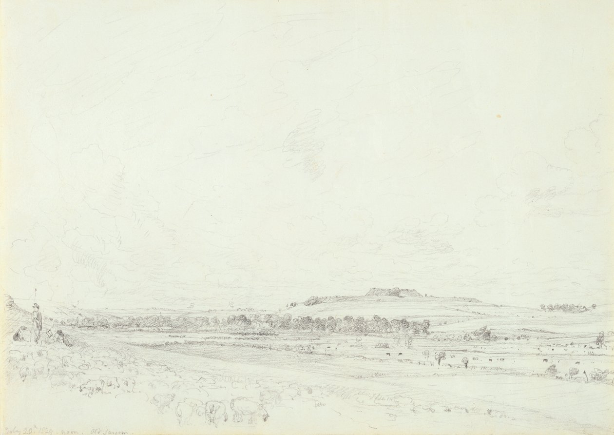 Vanha Sarum keskipäivällä, 1829 (grafiitti kudospaperilla) tekijältä John Constable