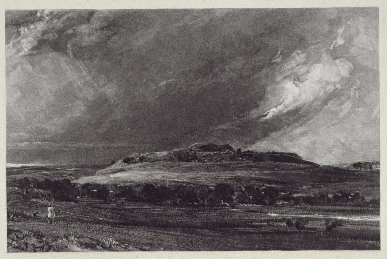 Old Sarum, kaiverrus David Lucas (1802-81), 1833 (mezzotint-kaiverrus) tekijältä John Constable