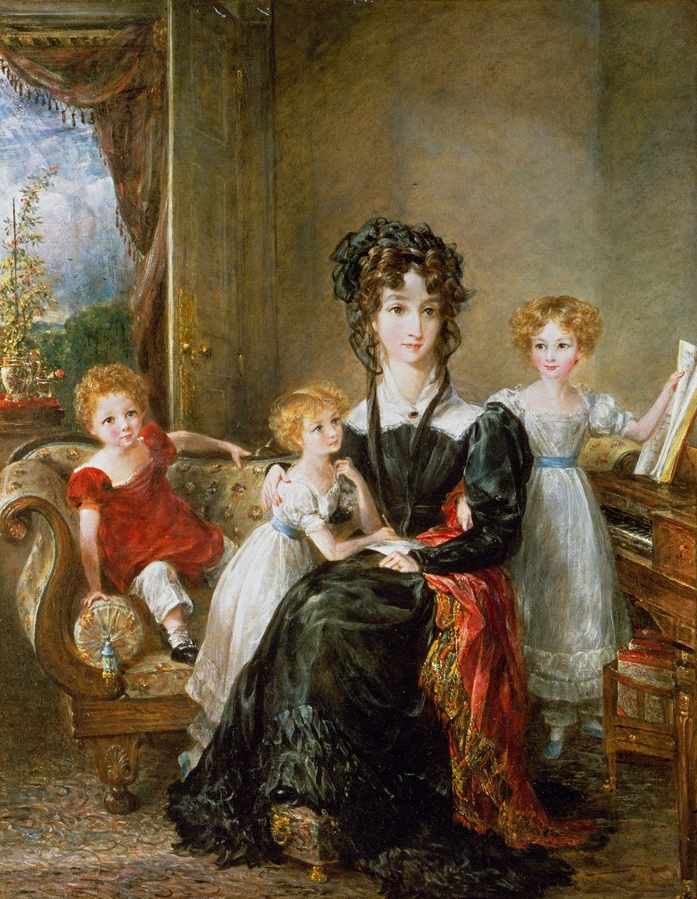 Muotokuva Elizabeth Leasta ja hänen lapsistaan, n. 1828 (pari 95338) tekijältä John Constable