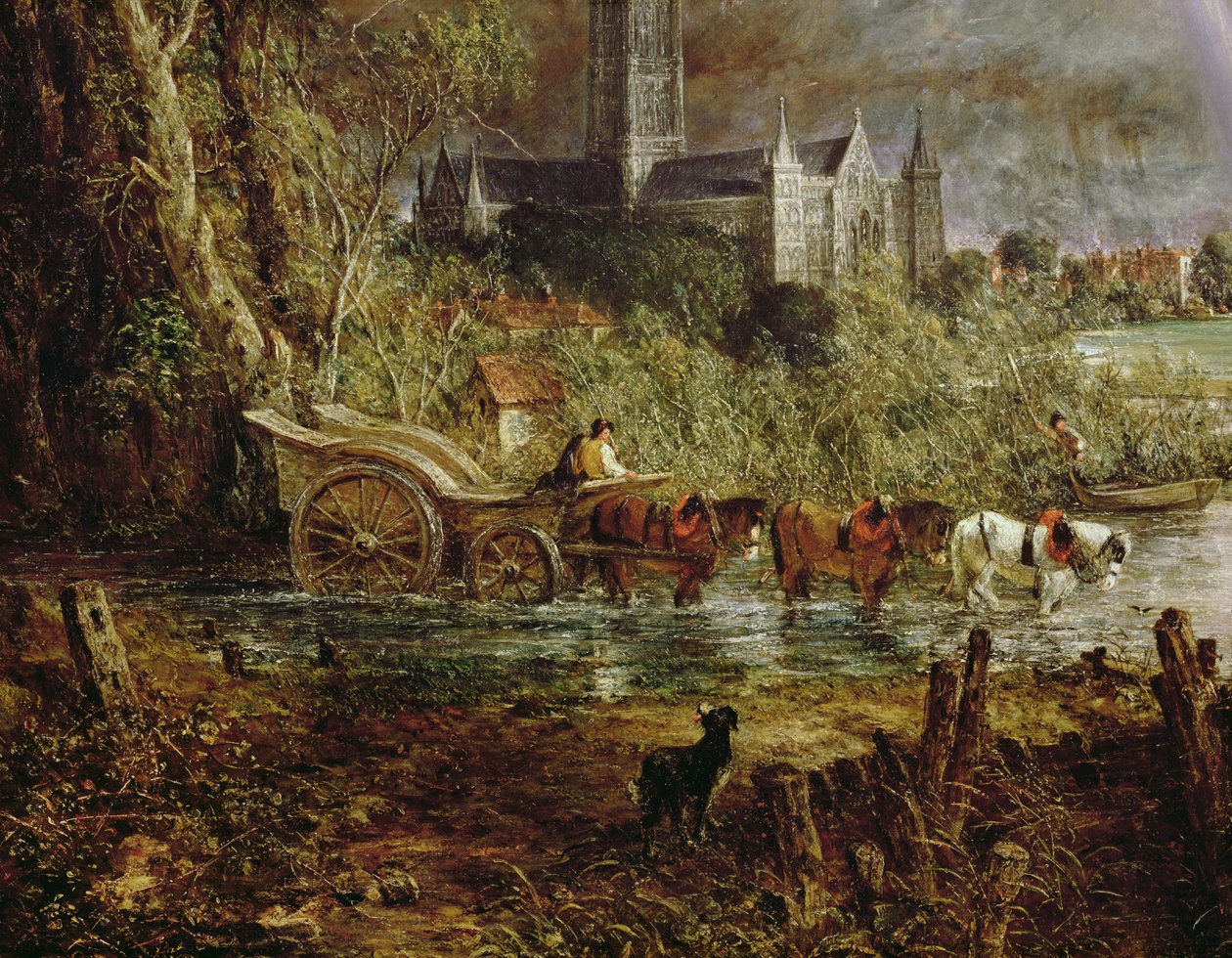 Salisbury Cathedral From the Meadows, 1831 yksityiskohta vuodelta 1560 tekijältä John Constable