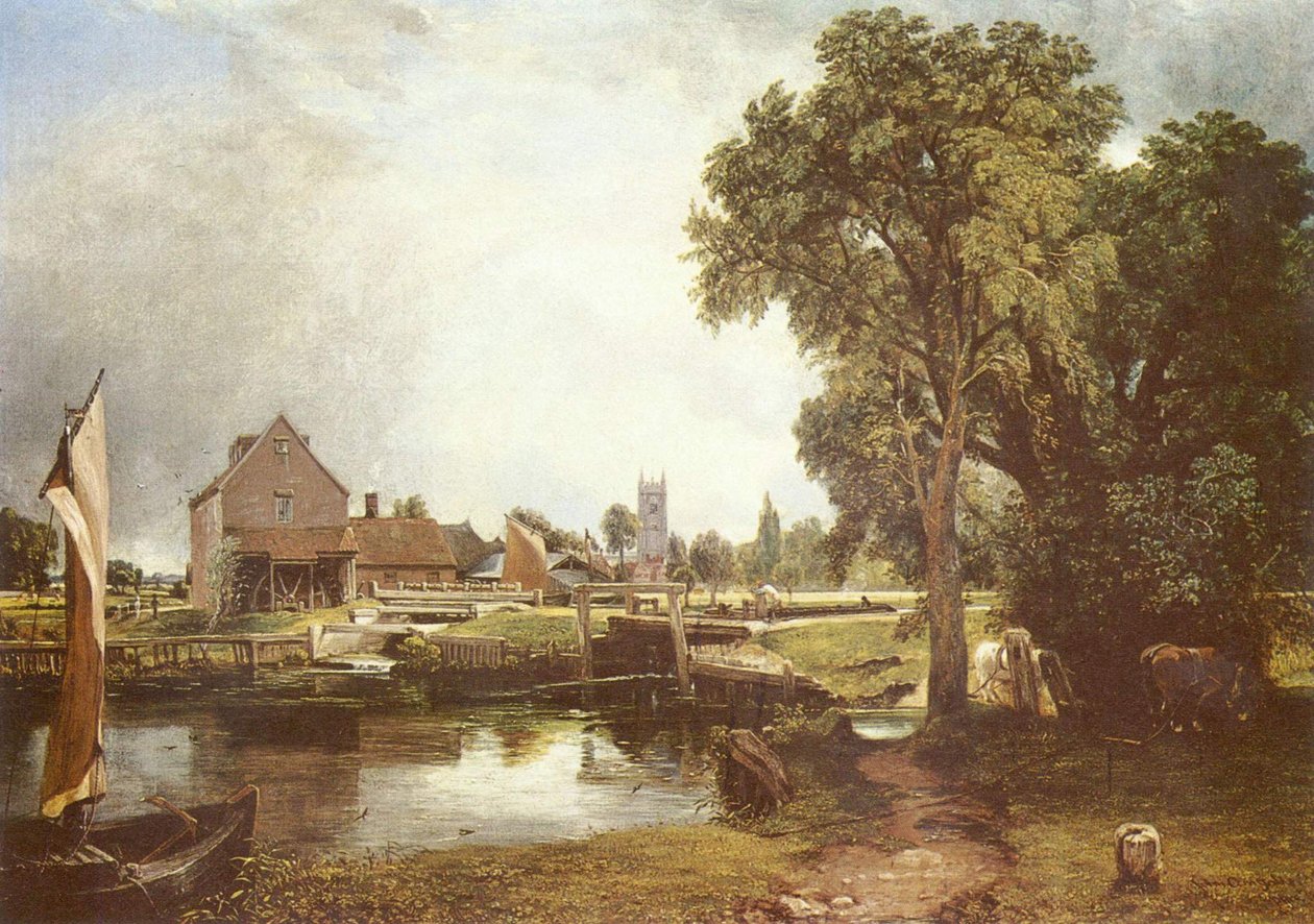 Schleuse und Mühle Dedhamissa tekijältä John Constable