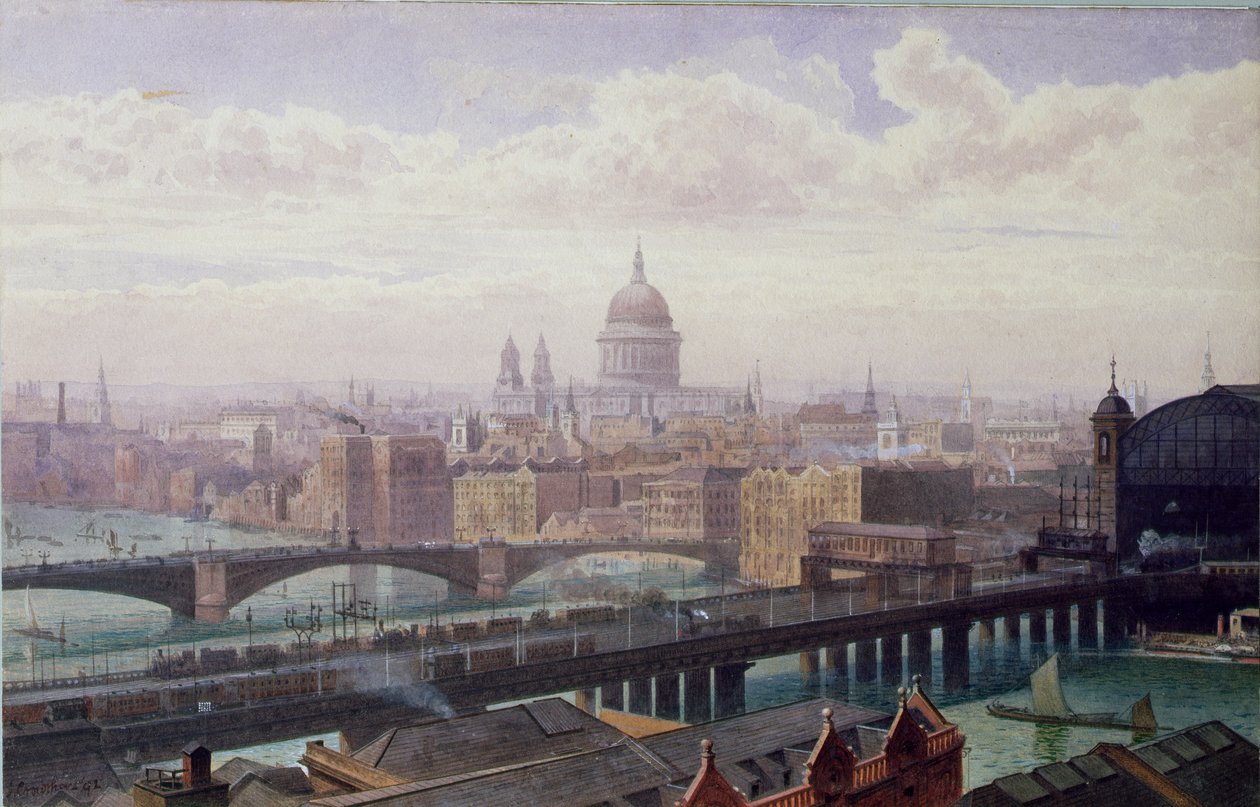 Näkymä Lontooseen St Paulin ja Canon Streetin asemalla Southwark Bridgeltä tekijältä John Crowther