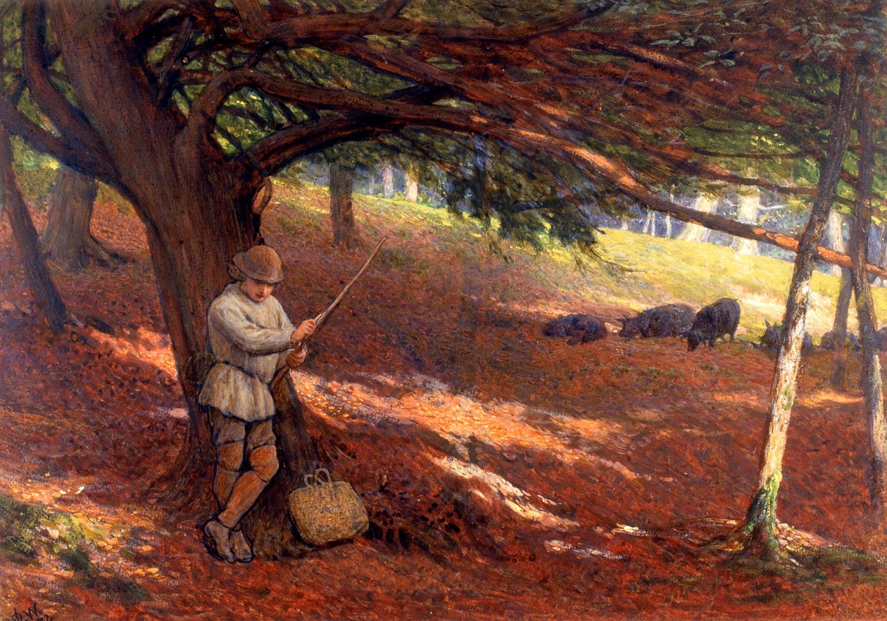 The Swineherd (vartalon väri paperille (liimattu levylle)) tekijältä John Dawson Watson