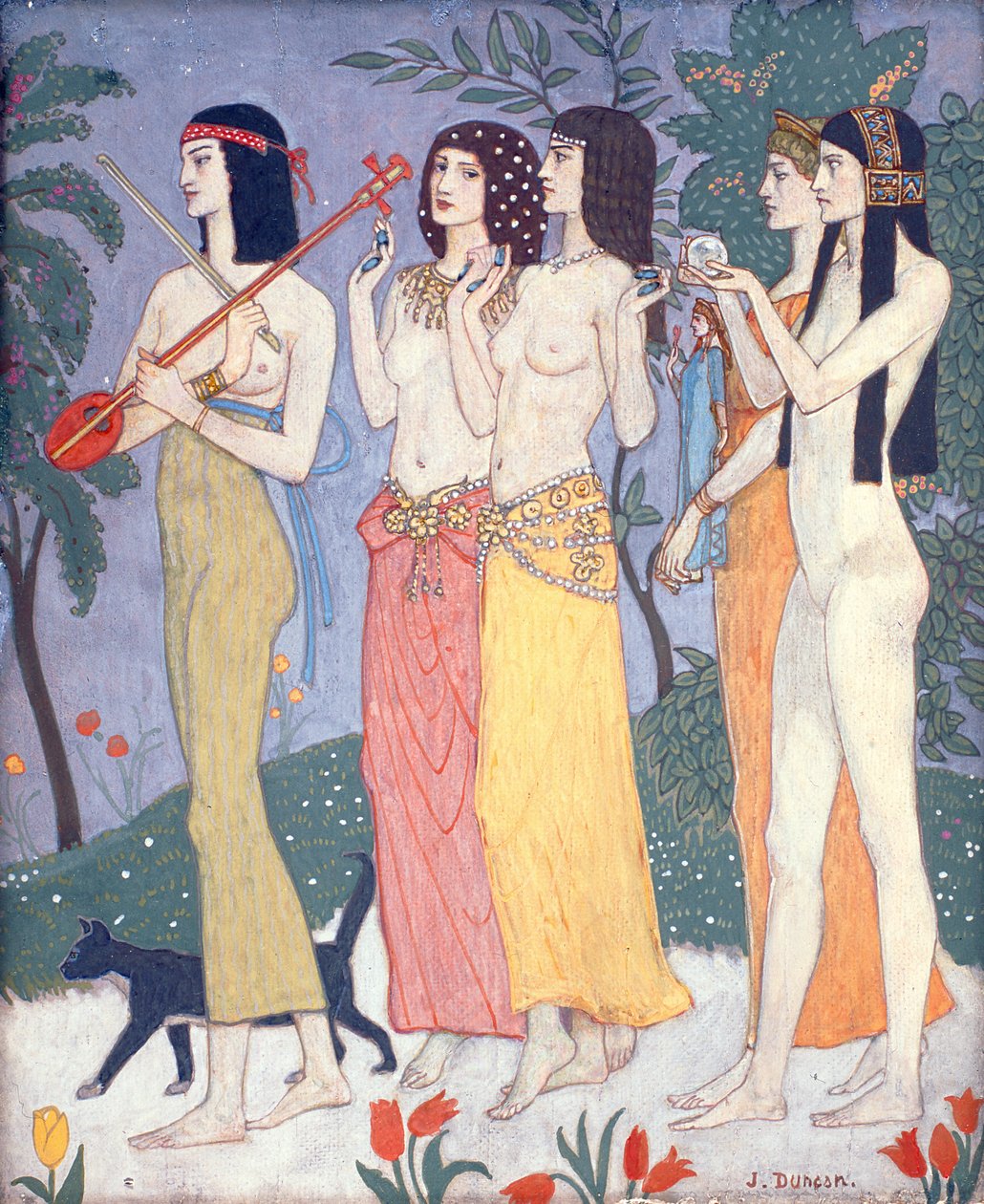 The Attendants of the Queen of Saba (tempera paneelissa) tekijältä John Duncan