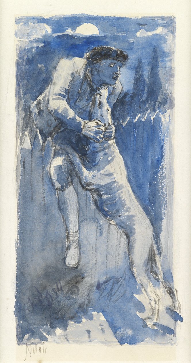 Puolustus, n. 1849-50 (lyijykynä ja pesu paperille) tekijältä John Everett Millais