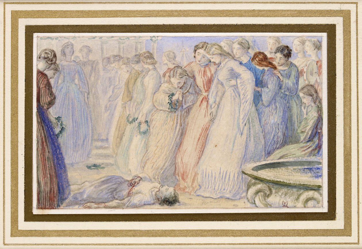 Iphis ja Anaxarete (akvarelli kynällä ja musteella) tekijältä John Everett Millais