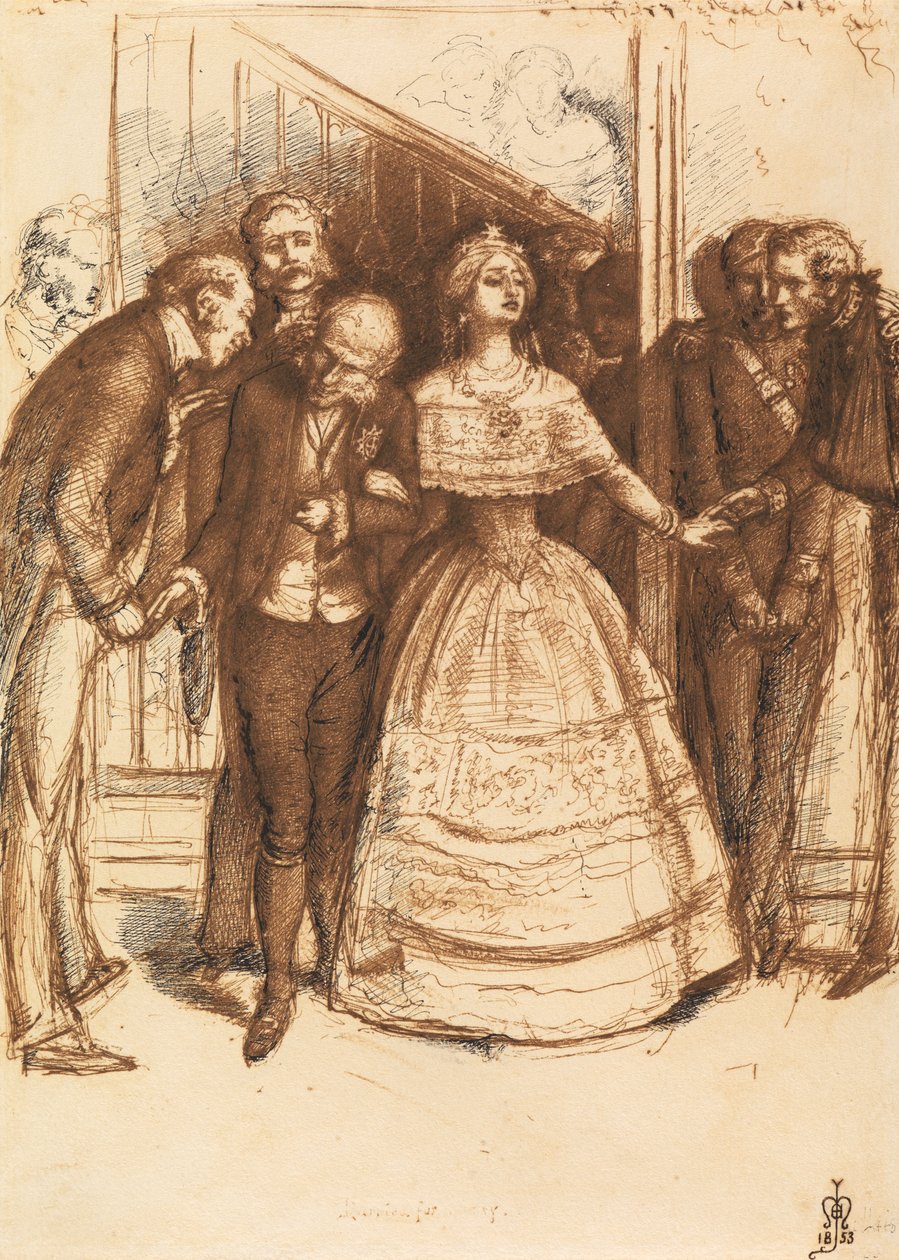 Avioliitto vuodelta 1853 (kynä, kynä ja muste paperille) tekijältä John Everett Millais