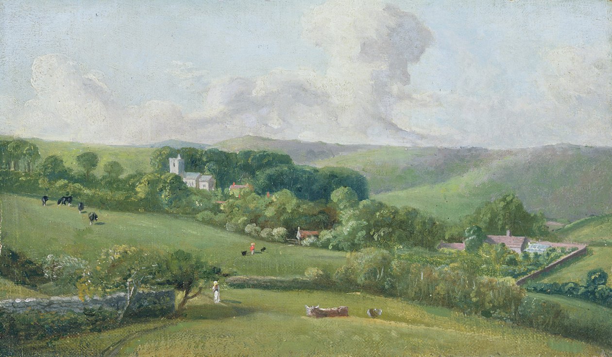 Osmington, Näkymä kylään, n. 1816 tekijältä John Fisher