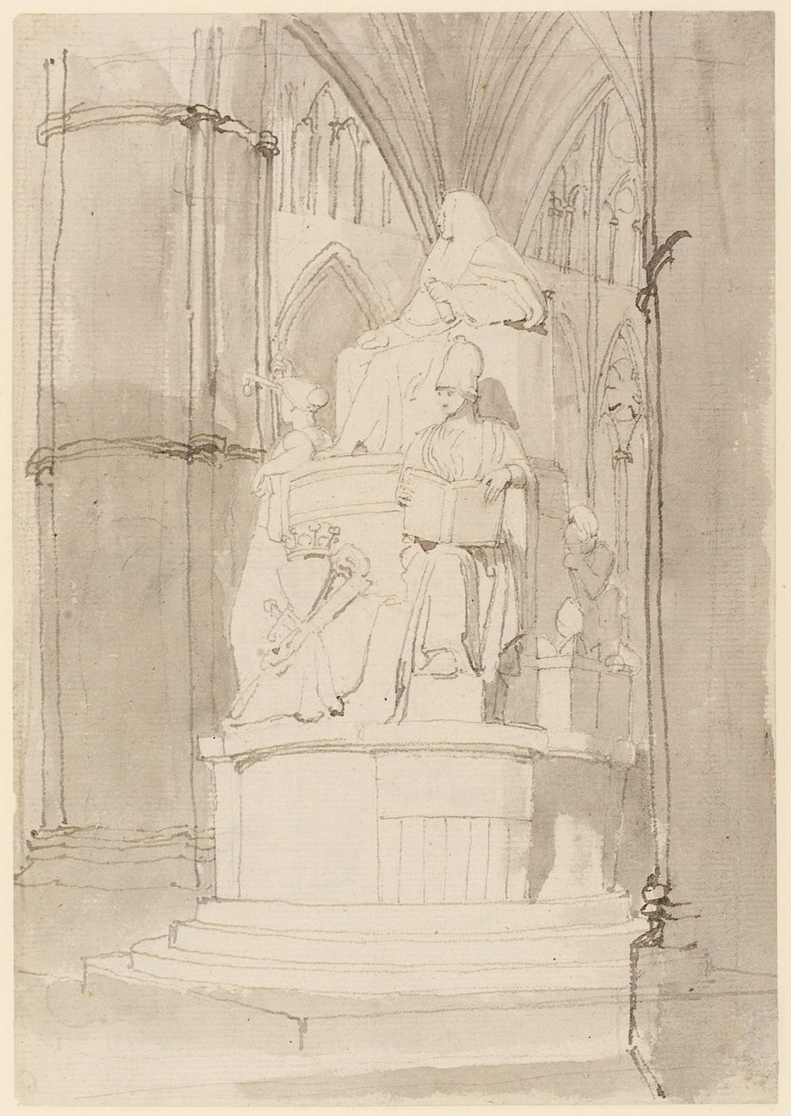 Suunnittelu Lord Mansfieldin muistomerkille, Westminster Abbey (lyijykynä, kynä, muste ja pesu paperille) (katso myös 273967 ja 273969) tekijältä John Flaxman