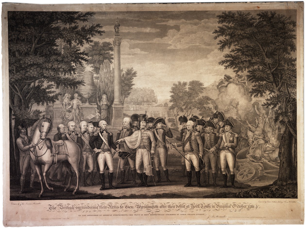 Britit luovuttavat aseensa kenraali Washingtonille Yorktownissa [Yorktown], 1819 tekijältä John Francis Renault