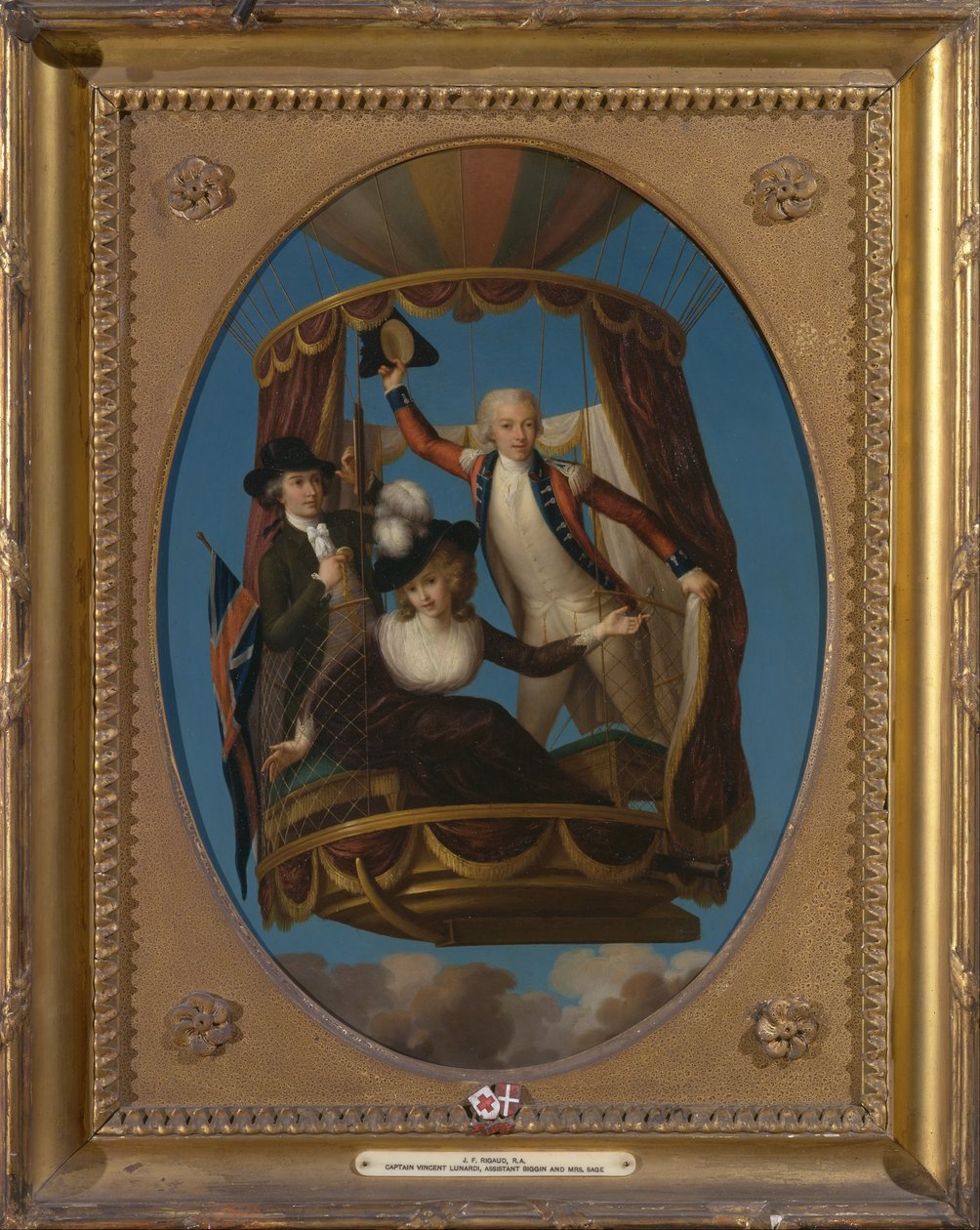 Kapteeni Vincenzo Lunardi apulaisensa George Bigginin kanssa ja rouva Letitia Anne Sage ilmapallossa tekijältä John Francis Rigaud