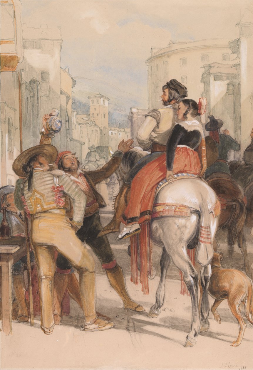 Katunäkymä Granadassa härkätaistelun päivänä tekijältä John Frederick Lewis