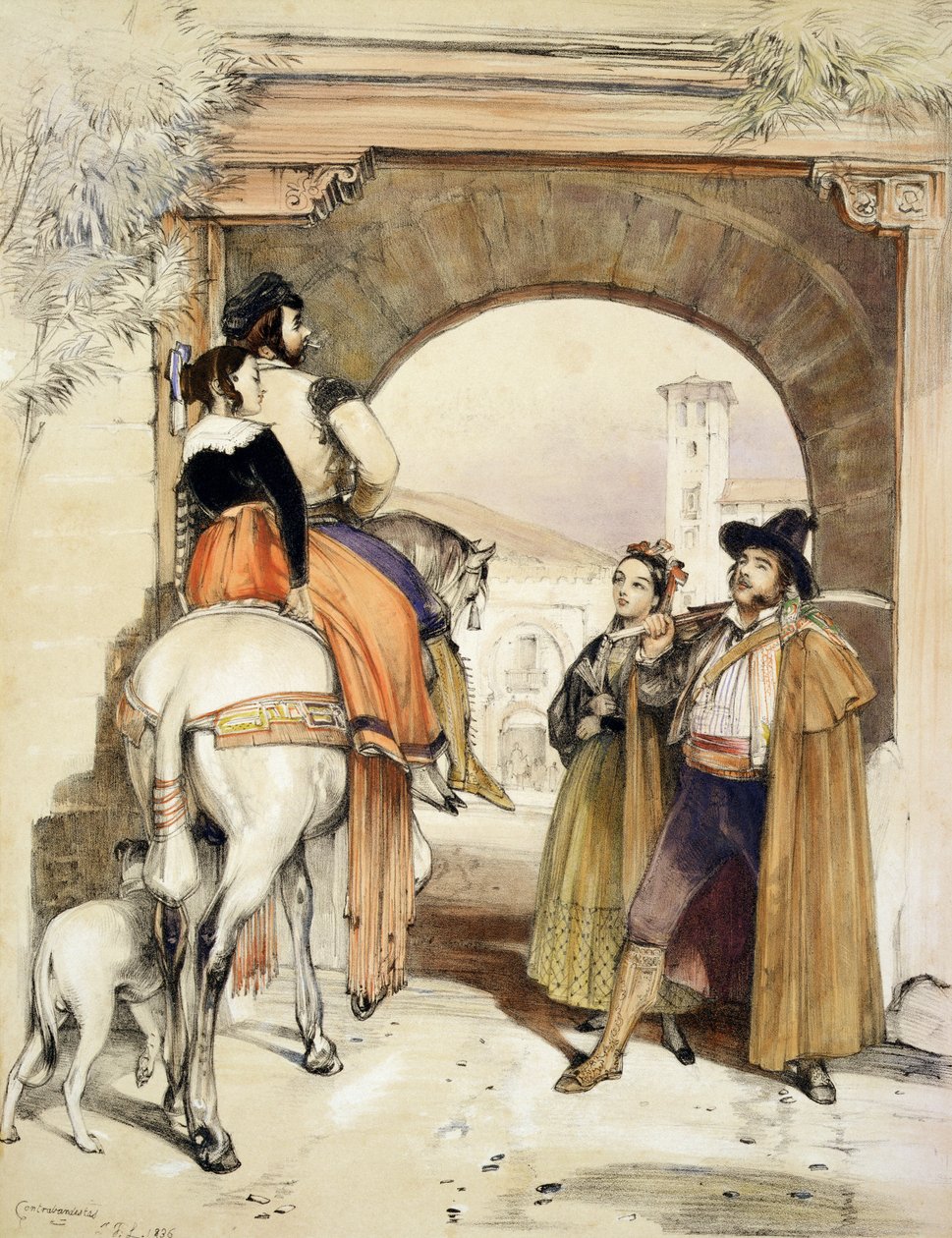 Contrabandistas, "Sketches of Spain", kaiverrettu Charles Joseph Hullmandel (1789-1850), julkaistu 1836 tekijältä John Frederick Lewis