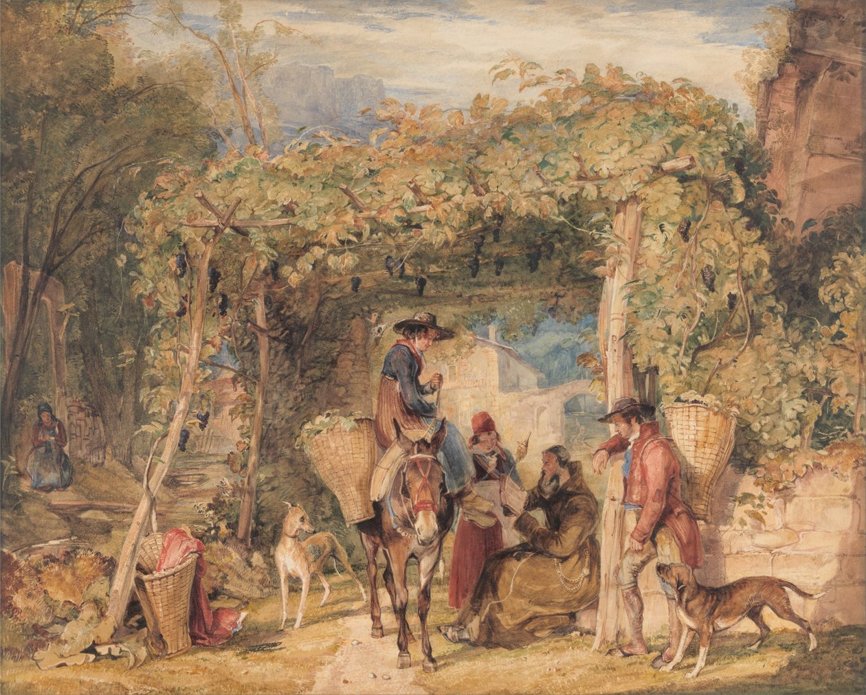 Hahmot ja eläimet viinitarhassa tekijältä John Frederick Lewis