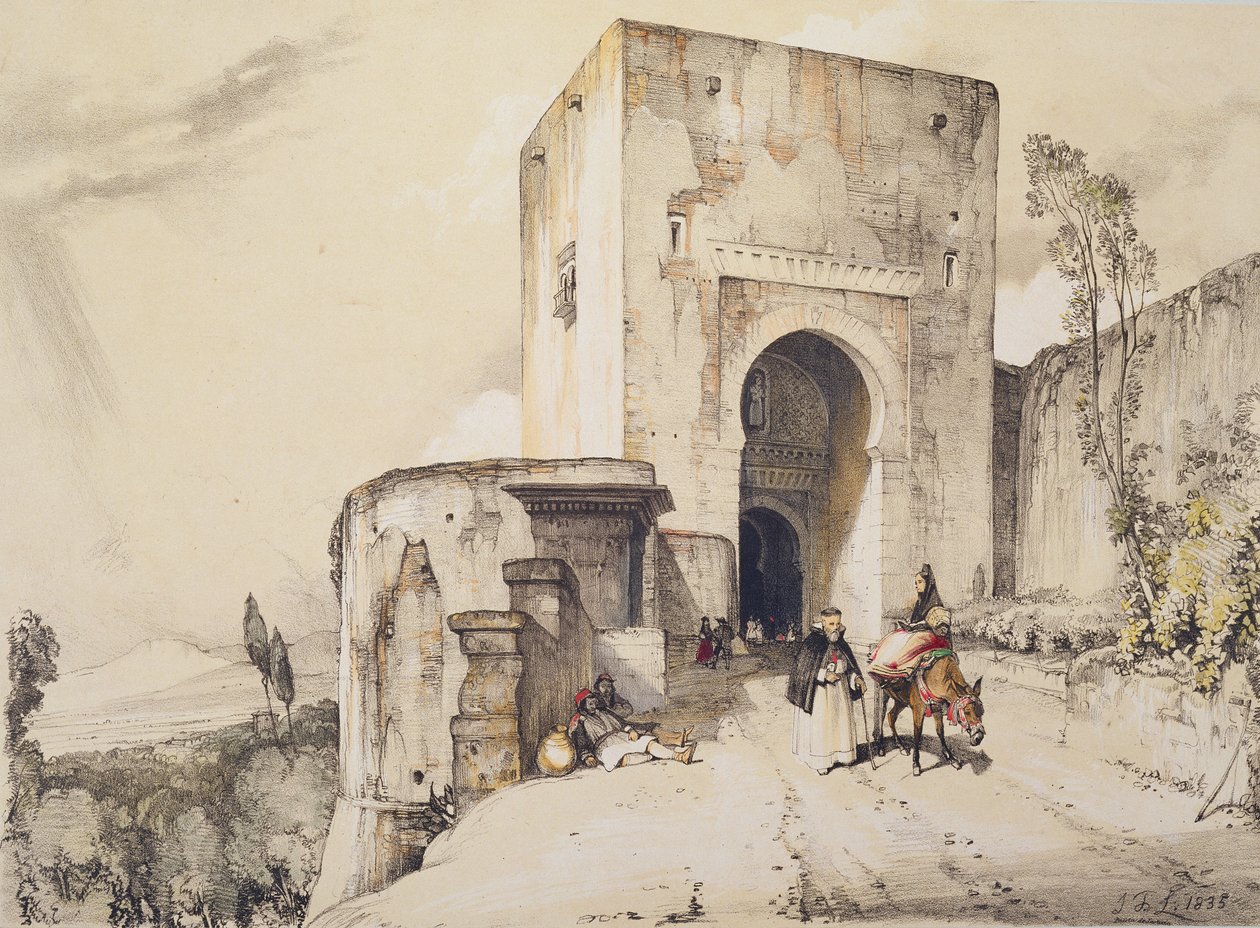 Oikeuden portti (Puerta de Justitia), teoksesta "Alhambran luonnokset ja piirustukset", 1835 tekijältä John Frederick Lewis