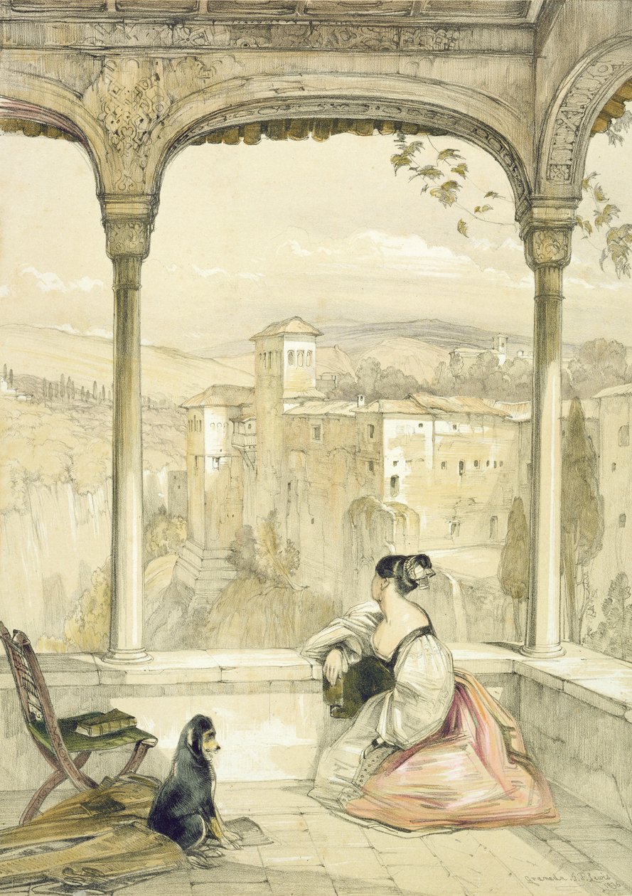 Granada (Alhambra), levy 9 teoksesta "Sketches of Spain", julkaissut F G Moon, Lontoo 1836 (ks. 136059). tekijältä John Frederick Lewis