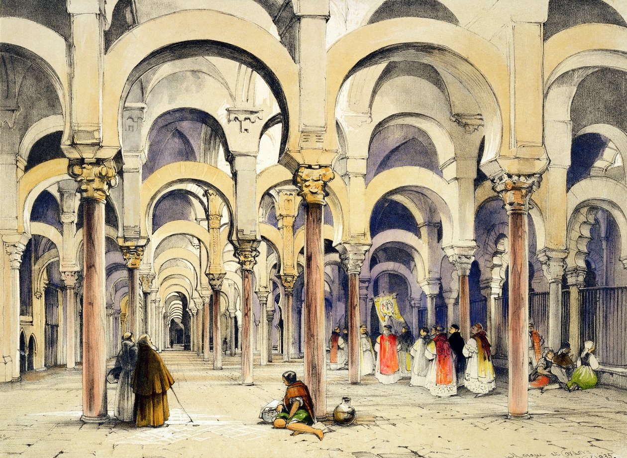 Córdoban moskeija, "Sketches of Spain", kaiverrettu Charles Joseph Hullmandel (1789-1850), julkaistu 1836 tekijältä John Frederick Lewis