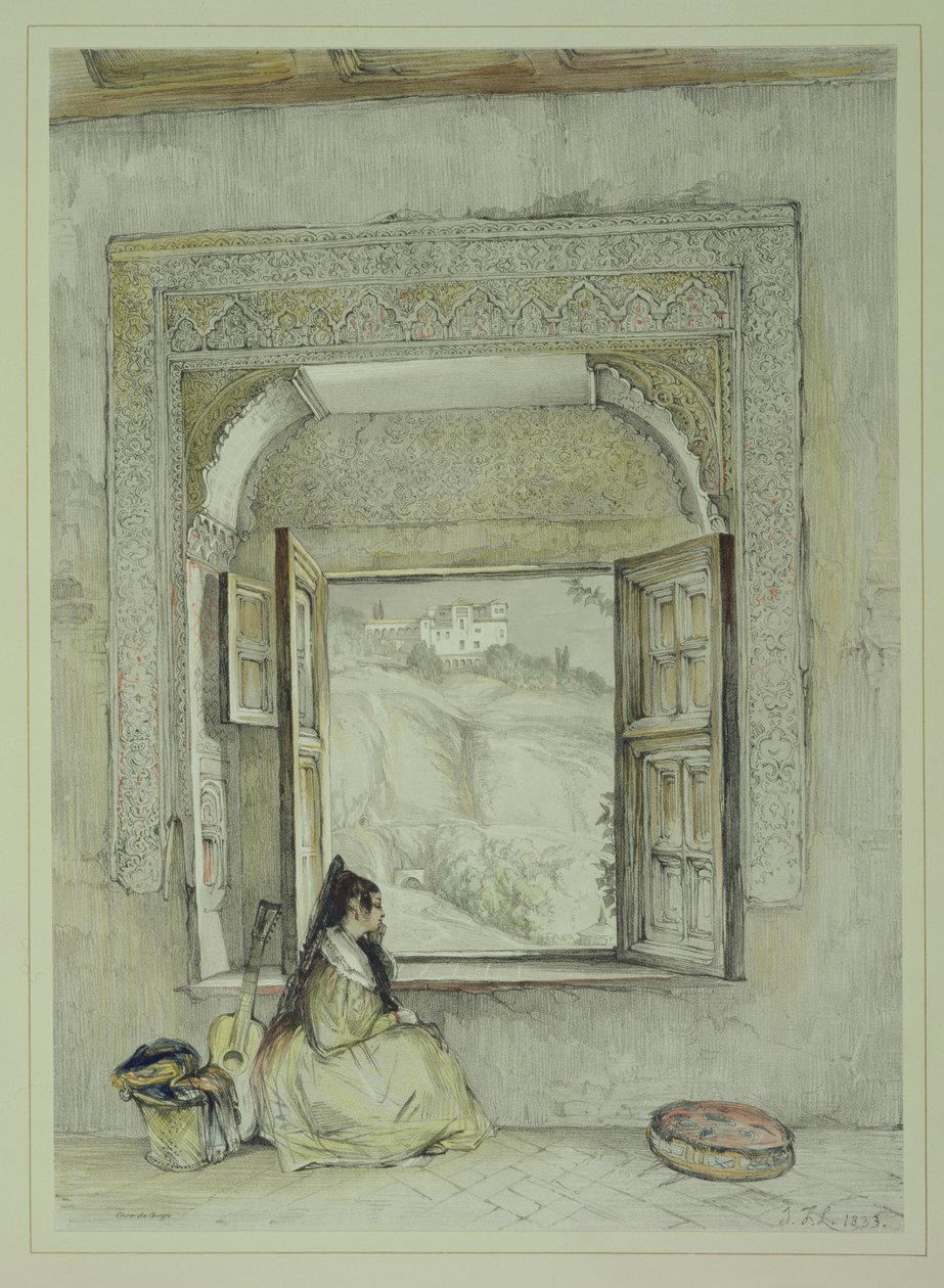 Generalifen palatsi Casa de Chapista, kuvasta "Sketches and Drawings of the Alhambra", kaiverrettu William Gauci (1825-54), 1833. tekijältä John Frederick Lewis