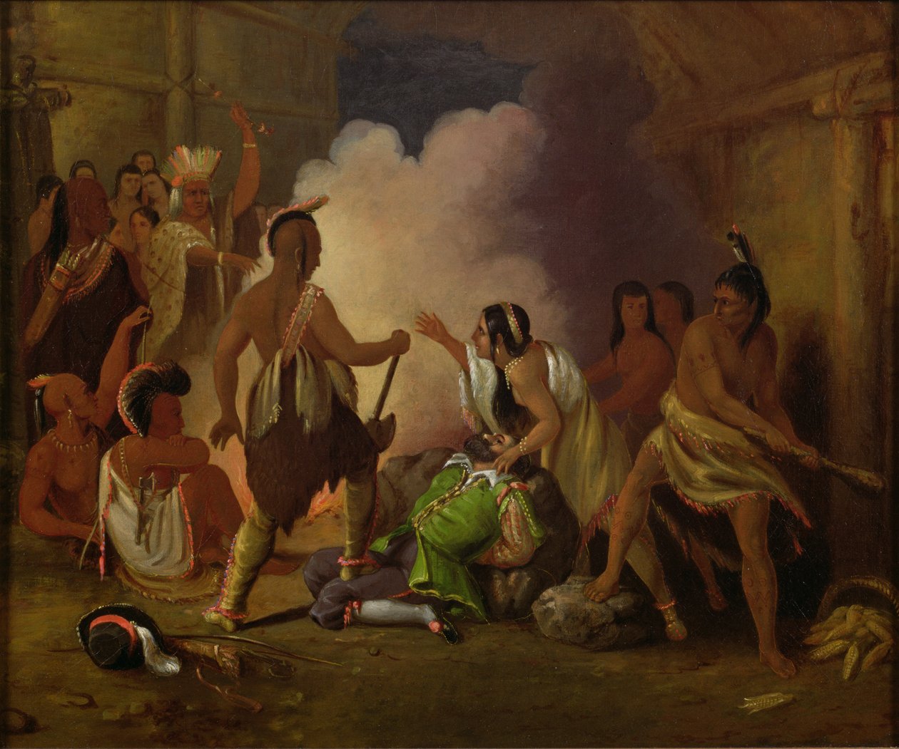 Pocahontas pelastaa kapteeni John Smithin hengen, n. 1836-40 tekijältä John Gadsby Chapman