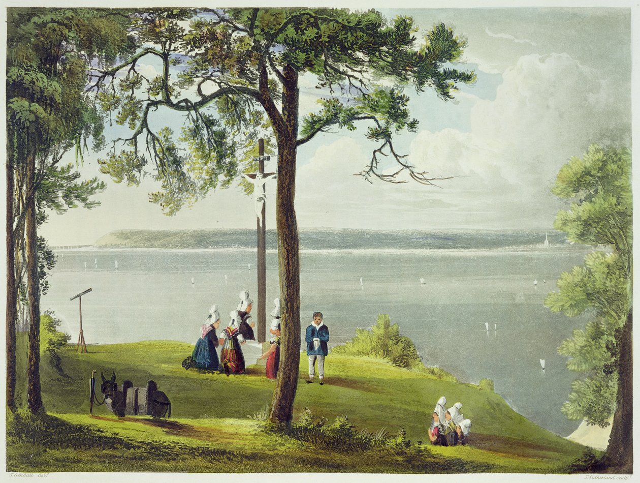 Seinen suu, "Views on the Seine", kaiverrettu Daniell Havell (1785-1826), julkaissut R. Ackermann (1764-1834) 1821 tekijältä John Gendall