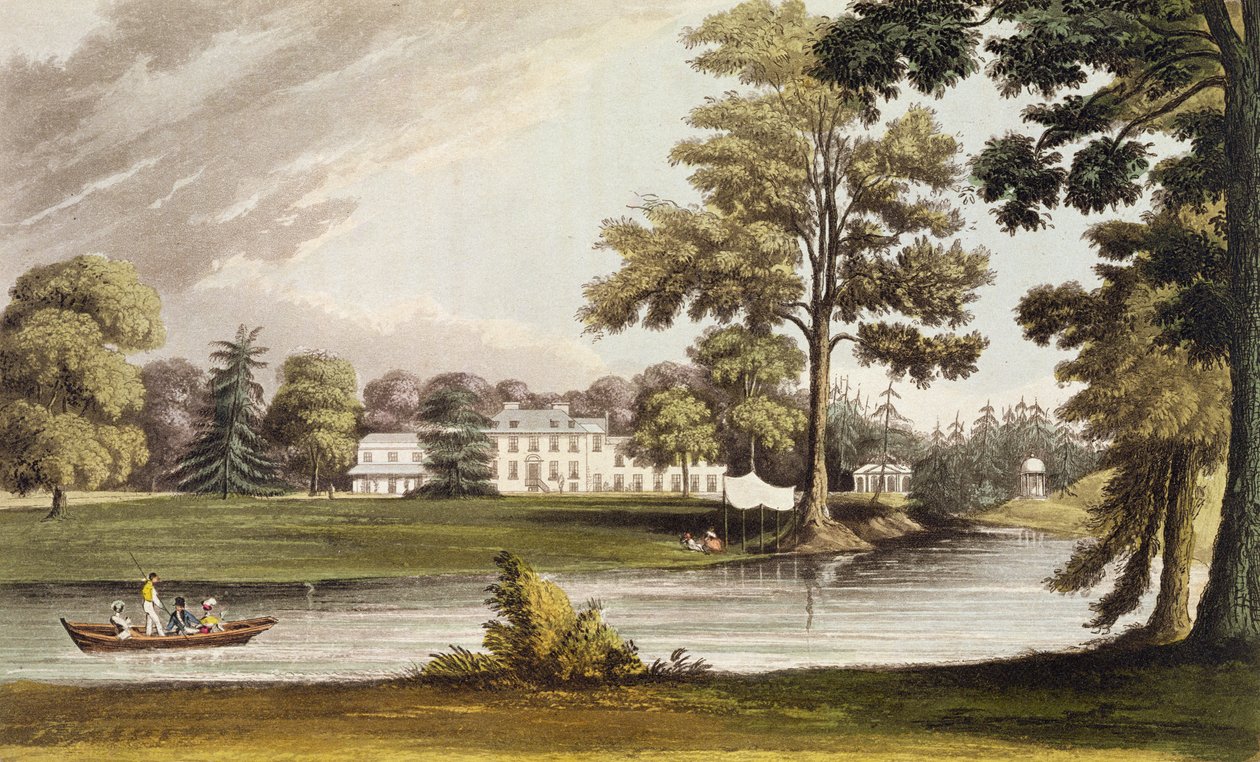 Stoke Place, Ackermannin "Repository of Arts" -teoksesta, julkaistu noin vuonna 1826. tekijältä John Gendall
